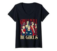 Femme Girl Will Be Girls Patriotic Feminist Women T-Shirt avec Col en V