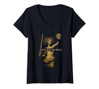 Femme Girl Will Be Girls Vintage Medusa Tenant la tête féminisme T-Shirt avec Col en V