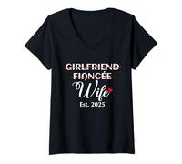 Femme Girlfriend Fiancée Wife Est. 2025 Funny Women's Marriage T-Shirt avec Col en V