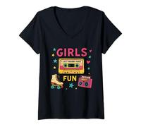 Femme Girls Just Wanna Have Fun Design classique des années 80 T-Shirt avec Col en V