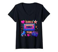 Femme Girls Just Wanna Have Fun Design Old School Time des années 80 T-Shirt avec Col en V