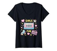 Femme Girls Just Wanna Have Fun Graphique nostalgique des années 80 T-Shirt avec Col en V