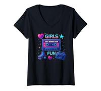 Femme Girls Just Wanna Have Fun Graphique rétro classique des années 80 T-Shirt avec Col en V
