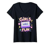 Femme Girls Just Wanna Have Fun Motif souvenir vintage des années 80 T-Shirt avec Col en V