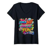 Femme Girls Just Wanna Have Fun Nostalgic Throwback Vibe T-Shirt avec Col en V