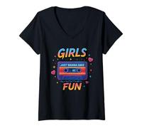 Femme Girls Just Wanna Have Fun Sweet Memories Design rétro T-Shirt avec Col en V
