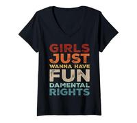 Femme Girls Just Wanna Have Fundamental Rights Égalité Féministe T-Shirt avec Col en V