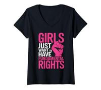 Femme Girls Just Want To Have Fundamental Rights Droits Des Femmes T-Shirt avec Col en V