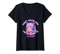 Femme Girls Korean Pop Shirt Can't Hear You I'm Listening to Kpop T-Shirt avec Col en V