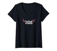Femme Girls Power Pour les filles courageuses,fortes et puissantes T-Shirt avec Col en V