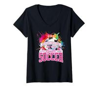 Femme Girls Soccer Team Play Like A Girl Cute Sports Women T-Shirt avec Col en V