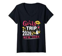 Femme Girls Trip 2026 New York Travel Girls Group New York Vacay T-Shirt avec Col en V