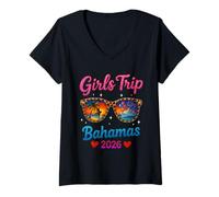 Femme Girls Trip Bahamas 2026 Family Cruise Trip Birthday Party T-Shirt avec Col en V