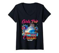 Femme Girls Trip Cruise 2026 Family Cruise Squad Vacation Party T-Shirt avec Col en V