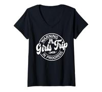 Femme Girls Trip in Progress 2026 Warning Funny Vacation Matching T-Shirt avec Col en V