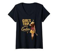 Femme Girls Trip with a Guitar Funny Road Trip Musician Vacation T-Shirt avec Col en V