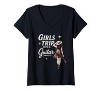 Femme Girls Trip with a Guitar Funny Road Trip Musician Vacation T-Shirt avec Col en V