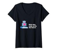 Femme Girls Who Code Writes The Future Tech Girl Powers T-Shirt avec Col en V