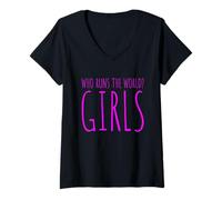 Femme Girls Who Runs The World Pouvoir Femmes Féministe Fille T-Shirt avec Col en V