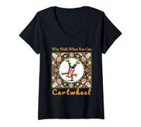 Femme Girls Why Walk When You Can Cartwheel Christmas Cartwheeling T-Shirt avec Col en V