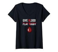 Femme Give Blood Play Rugby Funny England Rugby Supporters English T-Shirt avec Col en V