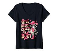 Femme Give Breast Cancer The Boot Awareness Feral Ribbon T-Shirt avec Col en V