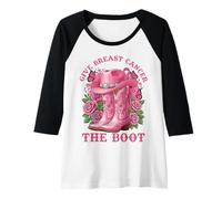 Femme Give Breast Cancer The Boot Cowgirl Cancer Awareness Ribbon Manche Raglan
