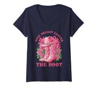 Femme Give Breast Cancer The Boot Cowgirl Cancer Awareness Ribbon T-Shirt avec Col en V