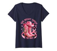 Femme Give Breast Cancer The Boot Cowgirl Cancer Awareness Ribbon T-Shirt avec Col en V
