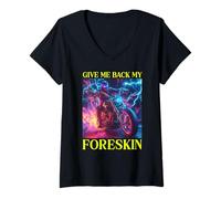 Femme Give Me Back My Foreskin Drôle Edgy Hard Skeleton Meme T-Shirt avec Col en V