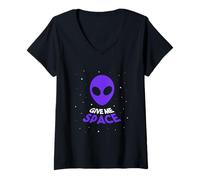 Femme Give Me Space Alien Fond étoilé T-Shirt avec Col en V