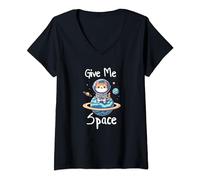 Femme Give Me Space Cat Astronaute Outer Space Adventurer T-Shirt avec Col en V