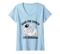 Femme Give ME Space I'm Reading Kids Astronaute Book Reader Meme T-Shirt avec Col en V