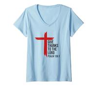 Femme Give Thanks to The Lord Bible Verse Psalm 136:1 Christian T-Shirt avec Col en V