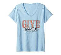 Femme Give Thanks to The Lord Christian Shirt Psaume 136:1 Bible T-Shirt avec Col en V