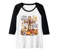 Femme Give Thanks to The Lord Cross Pumpkin Autumn Psaum 136:1 Manche Raglan