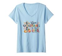 Femme Give Thanks to The Lord Psaum 107:1 Fall T-Shirt avec Col en V