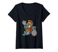 Femme Gladiateur Dauphin avec Trident et Filet T-Shirt avec Col en V