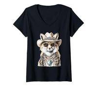 Femme Glam Fox avec Chapeau de Cowboy Boujee Animal Western Boho T-Shirt avec Col en V