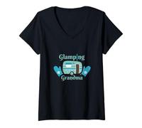 Femme Glamping Grandma Happy Camper Cadeaux T-Shirt avec Col en V