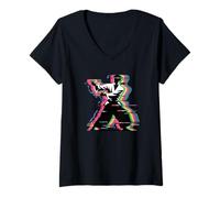 Femme Glitch Art Aïkido Arts Martiaux Aïkidoka T-Shirt avec Col en V