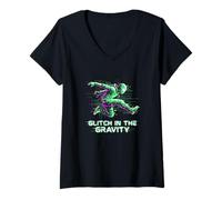 Femme Glitch in The Gravity Art Lovers Amateurs d'art numérique T-Shirt avec Col en V