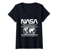 Femme Globe rétro d'exploration et de découverte de la NASA T-Shirt avec Col en V