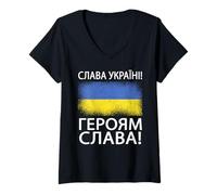 Femme Gloire à l'Ukraine Gloire aux héros Langue ukrainienne T-Shirt avec Col en V