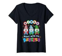 Femme Gnome Bingo Night with My Bestie Gambling Gambler Gift Funny T-Shirt avec Col en V