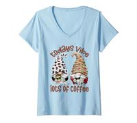Femme GNOME Coffee Cup Graphic for Women Who Loves Lots of Coffee T-Shirt avec Col en V