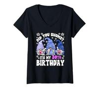 Femme GNOME Graphic for Women Did You GNOME Its My 30th Birthday T-Shirt avec Col en V