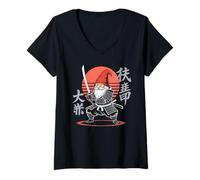 Femme GNOME Ninja Samourai Anime rétro pour Les Amateurs de Nains T-Shirt avec Col en V