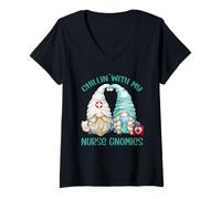Femme GNOME Nurse Design for Women - Chillin with My Nurse Gnomies T-Shirt avec Col en V