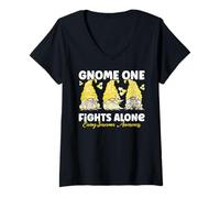 Femme GNOME One Fights Alone Yellow Ewing Sarcome Awareness T-Shirt avec Col en V